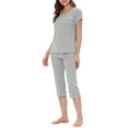 thumbnail image 4 of Conjunto de pijama de mujer INSPIRE CHIC, ropa de dormir, cuello redondo, ropa de casa con pantalones capri, color gris, 4 of 6