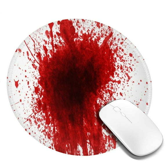 Red Splatter Pattern Round MousePad Washable Non-Slip Rubber Base Small Mouse Mat, 7.97.9 inches