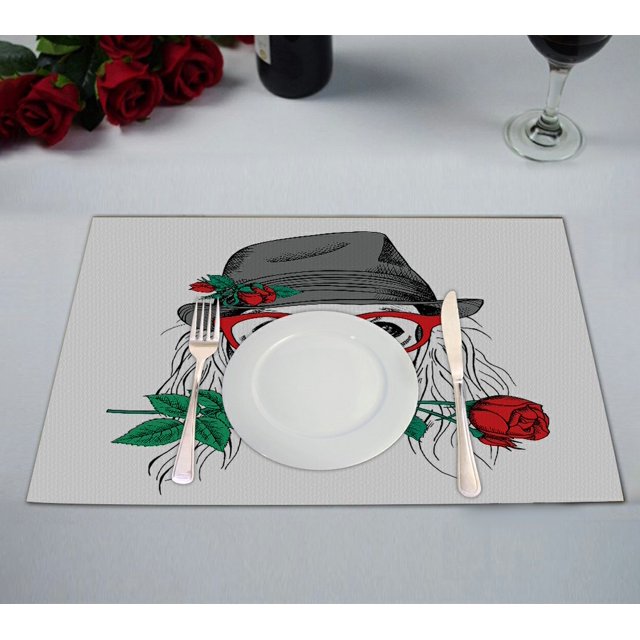 Perro Cocker Spaniel Elegante Sombrero Gris Gafas Rosa Roja Mantel Individual ABPHQTO 30x45 cm Paquete De 2