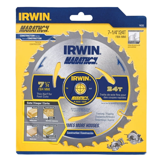 Saw Blade IRWIN Marathon con marco de carburo 24T de 7.25 pulgadas