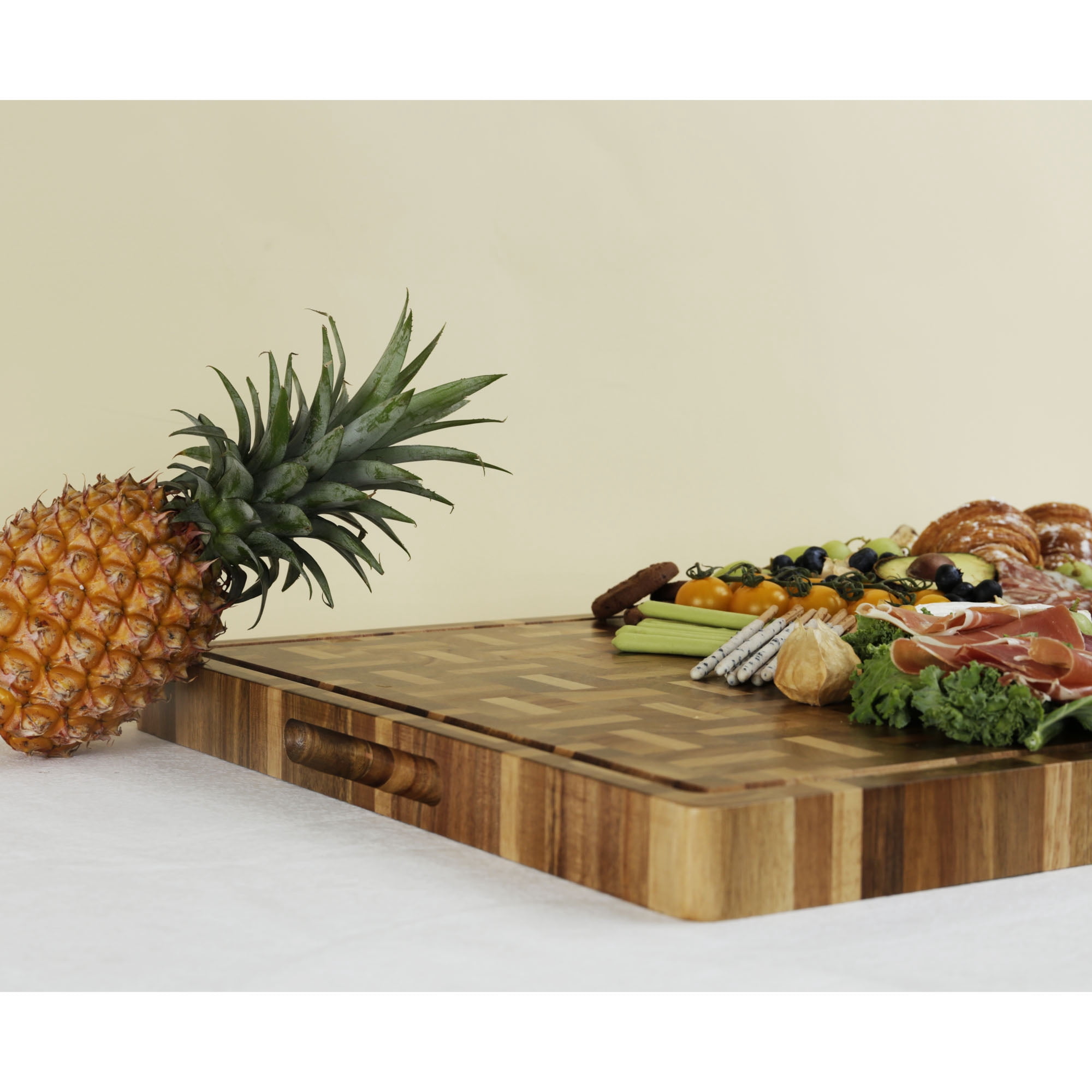 YOUSUNLONG Cutting Board End Grain Acacia and Oak with Juice Groove, Reversible 24 x 18 x 1.5 Butcher Block