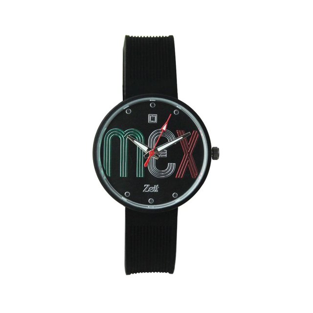 RELOJ MEXICO ZEIT DAMA CAUCHO NEGRO CARATULA NEGRO FONDO NEGRO MEXICO TRICOLOR Zeit Caucho