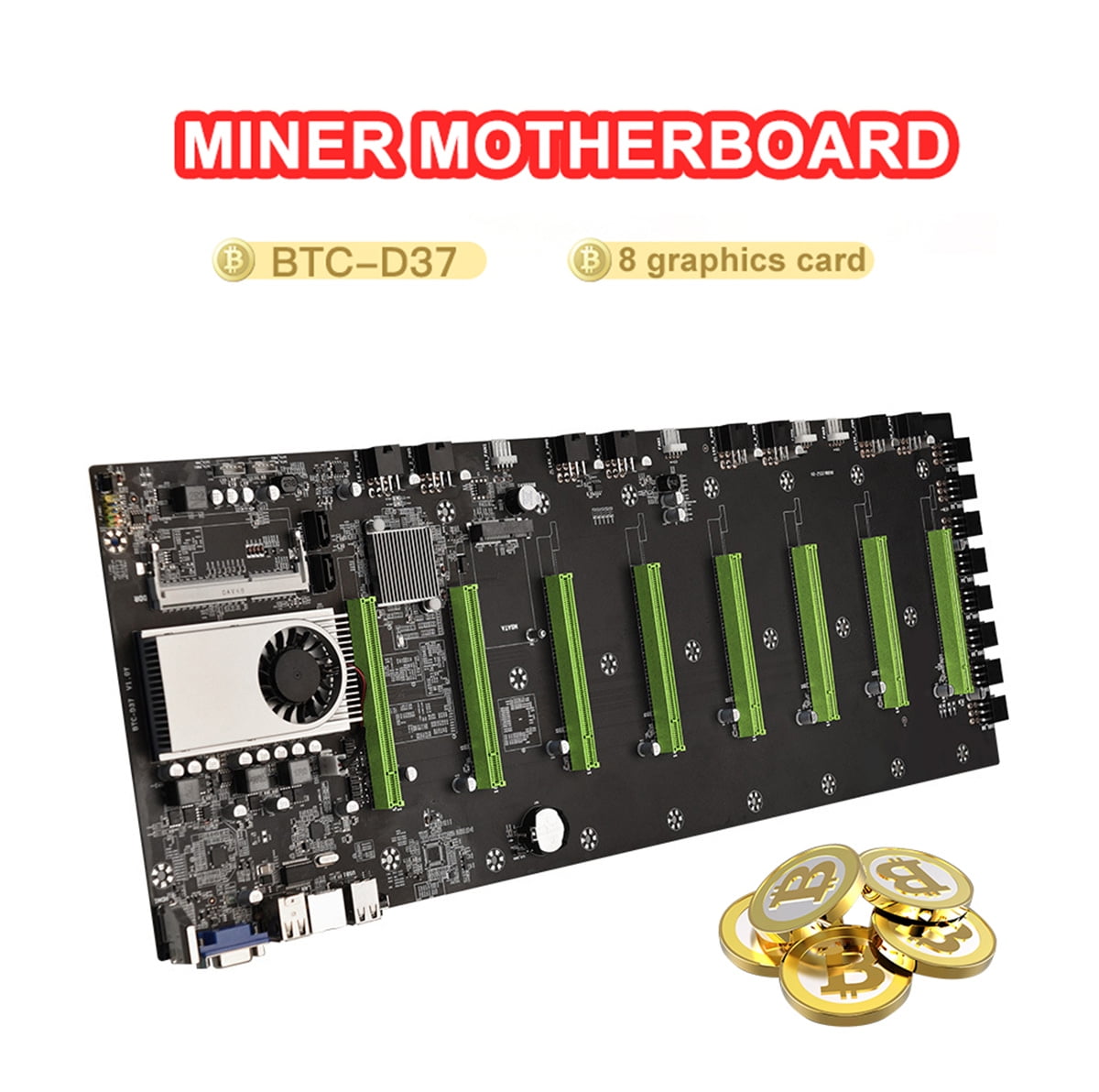 BTC37 Miner Motherboard CPU Set 8 Video Card Slot DDR3 Memory