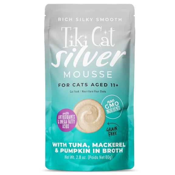 Tiki Cat Silver Tuna, Mackerel & Pumpkin in Broth Mousse Wet Cat Food, 2.8 oz., Case of 12