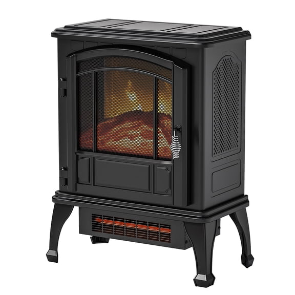 Mainstays 3D Metal Stove with 3 Sided View Black with Tip Over Function