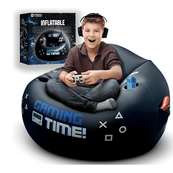 Inflatable Gaming Chair for Kids & Teens with Cup Holders and Side Pocket - This Air Gaming Bean Bag Chairs for kids is The Perfect Furniture for Gamer Room Decor - Perfect Gaming Stuff for boys 4-12