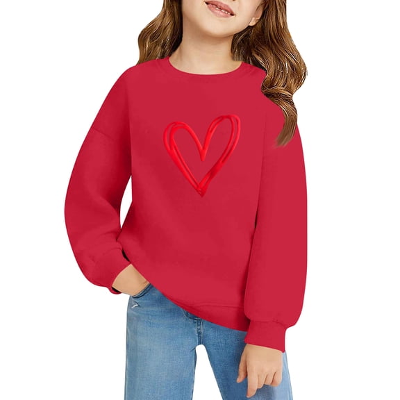 CCRFTGI Valentines Sweatshirt for Girls Size 8 Preppy Love Heart Print Pullover Shirts Oversized Long Sleeve Trendy Hoodies Comfort Crew Neck Fall Winter Pullover Gifts for Girls Red 2-3Y