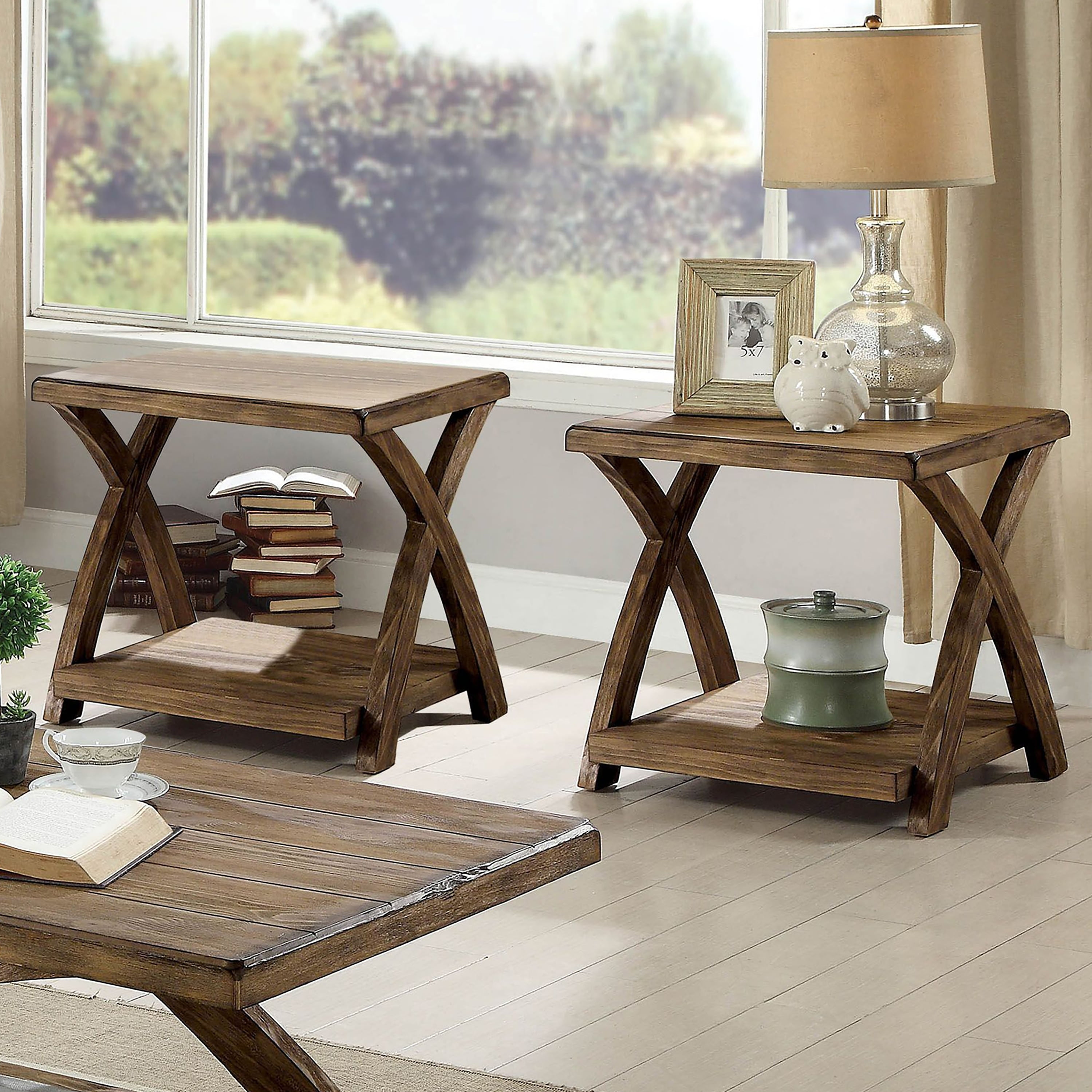 Furniture of America 3-Piece Rustic Oak Coffee Table Set Furniture of America 3-Piece Rustic Oak Coffee Table Set