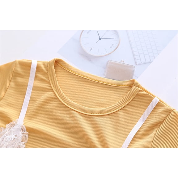 Vedolay Girl Shorts Sets Summer Girl's Cute 2PC Scallop Trim Cami Top & Paperbag Waist Belted Shorts Summer Set,Yellow 4 Years