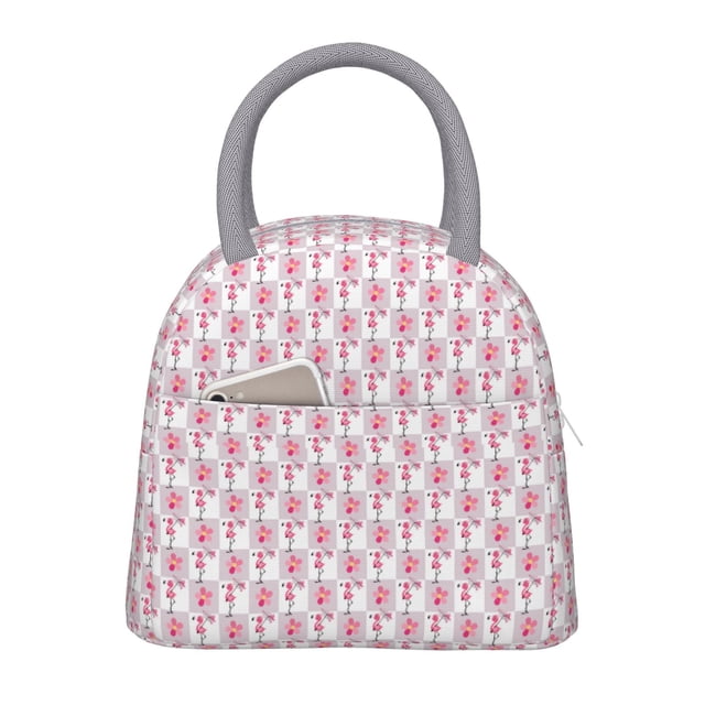 Fotbe Flamingo On Checkered Bolsa de Almuerzo con Estampado, Lonchera Aislada, Contenedor de Comida Reutilizable Tipo Cooler a Prueba de Fugas
