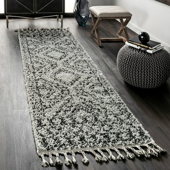 nuLOOM Vasiliki Moroccan Shag Tasseled Area Rug, 2' 6" x 16', Runner, Vasiliki Grey
