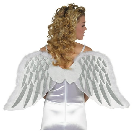 Suit Yourself White Marabou Angel Wings for Adults  One Size  Feature White Fabric  Silver Details  and a White Cloud