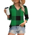 thumbnail image 7 of WRKEKC 3/4 Length Sleeve Womens Tops V Neck Plaid Print Loose Fit Comfortable Casual T-Shirts for Women, 7 of 7