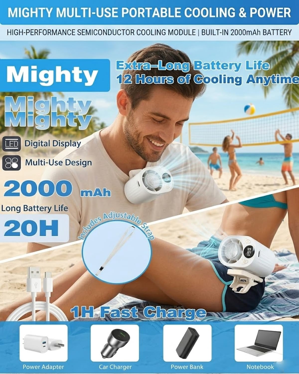 2026 Car Clip on Air Conditioner Fan with LED Display - 360° Rotation, 199 Speeds & Semi-Cooling Technology, USB Rechargeable Personal Fan, Hands-Free Clip on Fan for Cars, Work, Camping