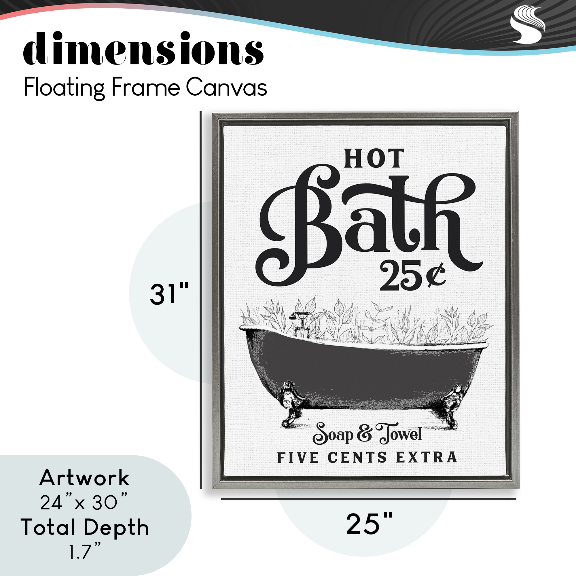 Hot Bath with Bubbles Gray Framed Floater Canvas Wall Art, design by Lettered and Lined