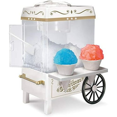 Nostalgia SCM525WH Vintage Countertop Snow Cone Maker Makes 20 Icy Treats, Includes 2 Reusable Plastic Cups & Ice Scoop – Ice White, 8 Oz