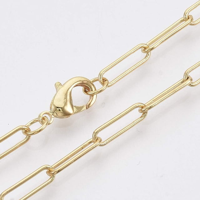 Collar de cadena con clip de papel chapado en oro auténtico de 18 quilates, 46 cm de largo ajustable con cierre de langosta, hecho de latón para mujer.
