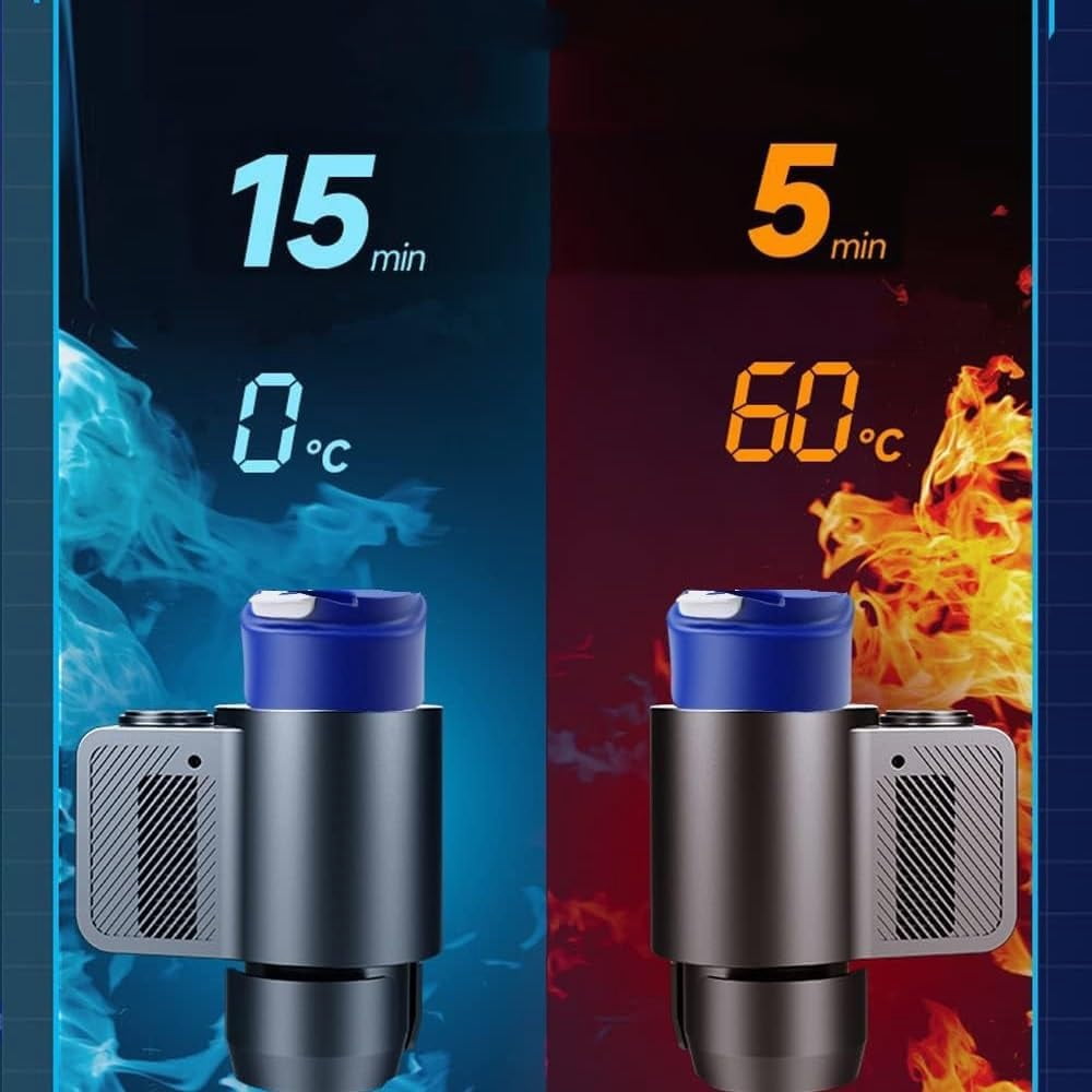 2-in-1  Cooler Cup Holder, Portable Car Beverage Warmer and Chiller with LCD Display for Office Travel Home
