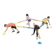 HearthSong Multi-Way Tug-of-War Game with 14 Foot Elastic Band, Four Cones and Four Balls
