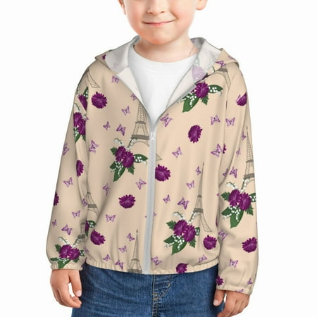 

Sun Hoodie for Kids flowers Eiffel Tower Long Sleeve Swim Fishing Shirts Sun Protection Zip Up Jacket Clothing Athletic Hoodie