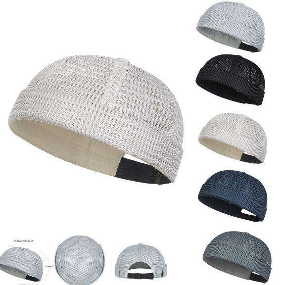 Mens Mesh Brimless Cap with No Brim Summer Breathable Docker Cap Beanie Skull Cap Hat Flip Sailor Beige