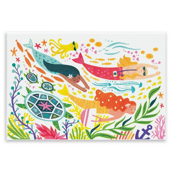 Stupell Industries Underwater Swimming Mermaids Fantasy & Sci-Fi Painting Unframed Art Print Wall Art, 15 x 10