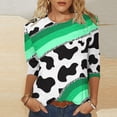 thumbnail image 2 of Pompotops Mode Femme Col Rond T-Shirt Manches 3/4 Blouse Imprimée Hauts Chandail en Molleton Liquidation, 2 of 3