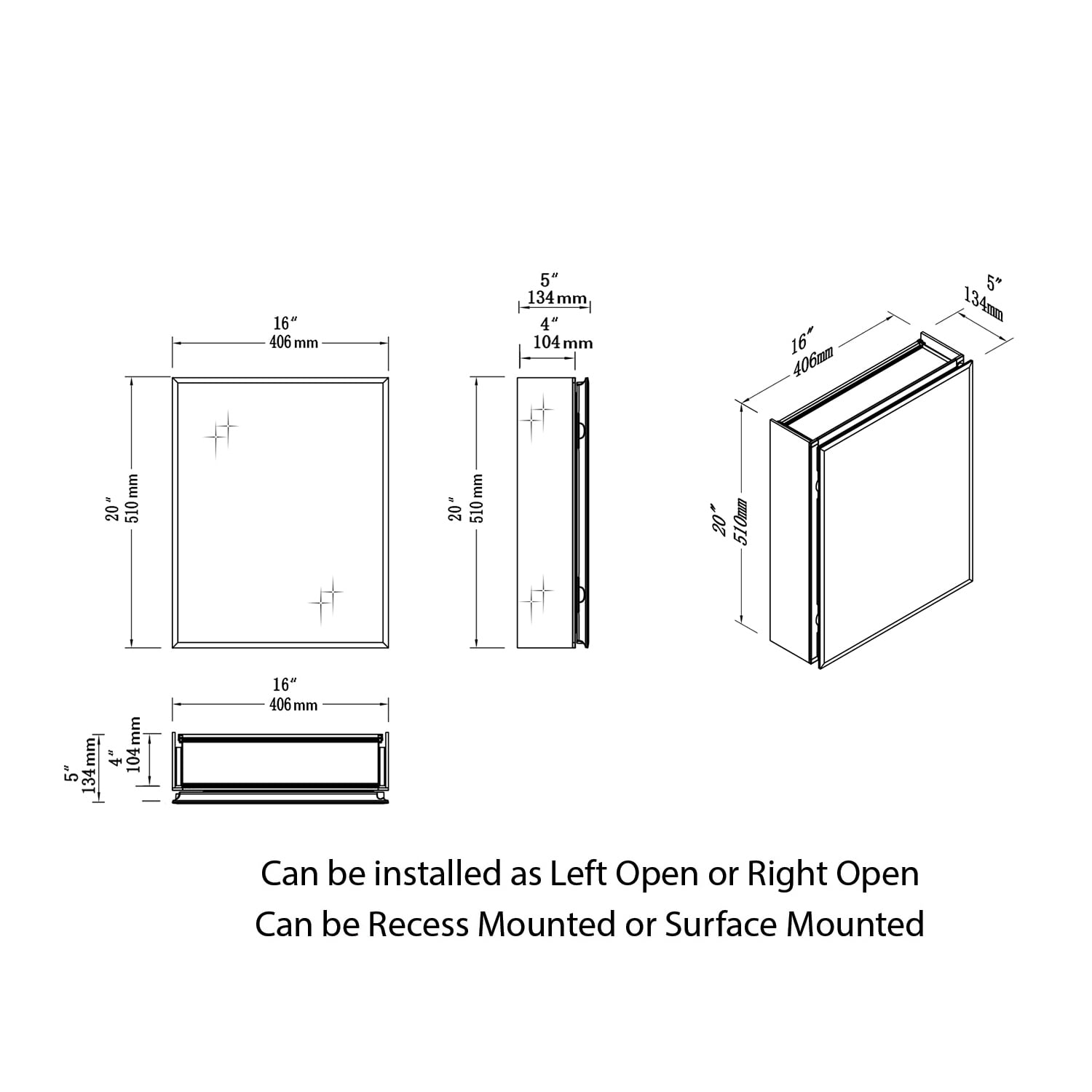 Basicwise 26 in. x 25 in. Surface Mount Medicine Cabinet Storage