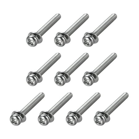 

M3 x 25mm Stainless Steel Phillips Pan Head Machine Screws Bolts Combine with Spring Washer and Plain Washers 10pc