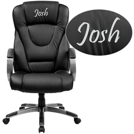 Flash Furniture Personalized High Back Black LeatherSoft Executive Swivel Office Chair with Titanium Nylon Base and Loop Arms