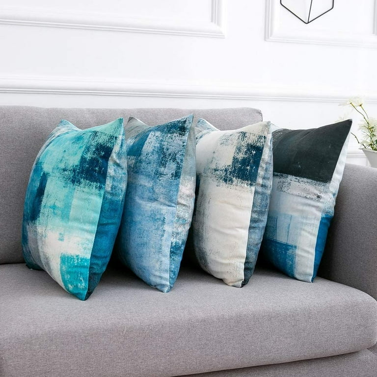 Large Couch Pillows Set or Gray and Turquoise Decorative Pillow for Bed  Decor or Sofa, Unique Abstract Blue Throw Pillow Cover Case 