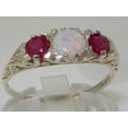 thumbnail image 3 of LBG British Made Luxury Solid 10K White Gold Natural Opal & Ruby Trilogy Ring, 3 of 7