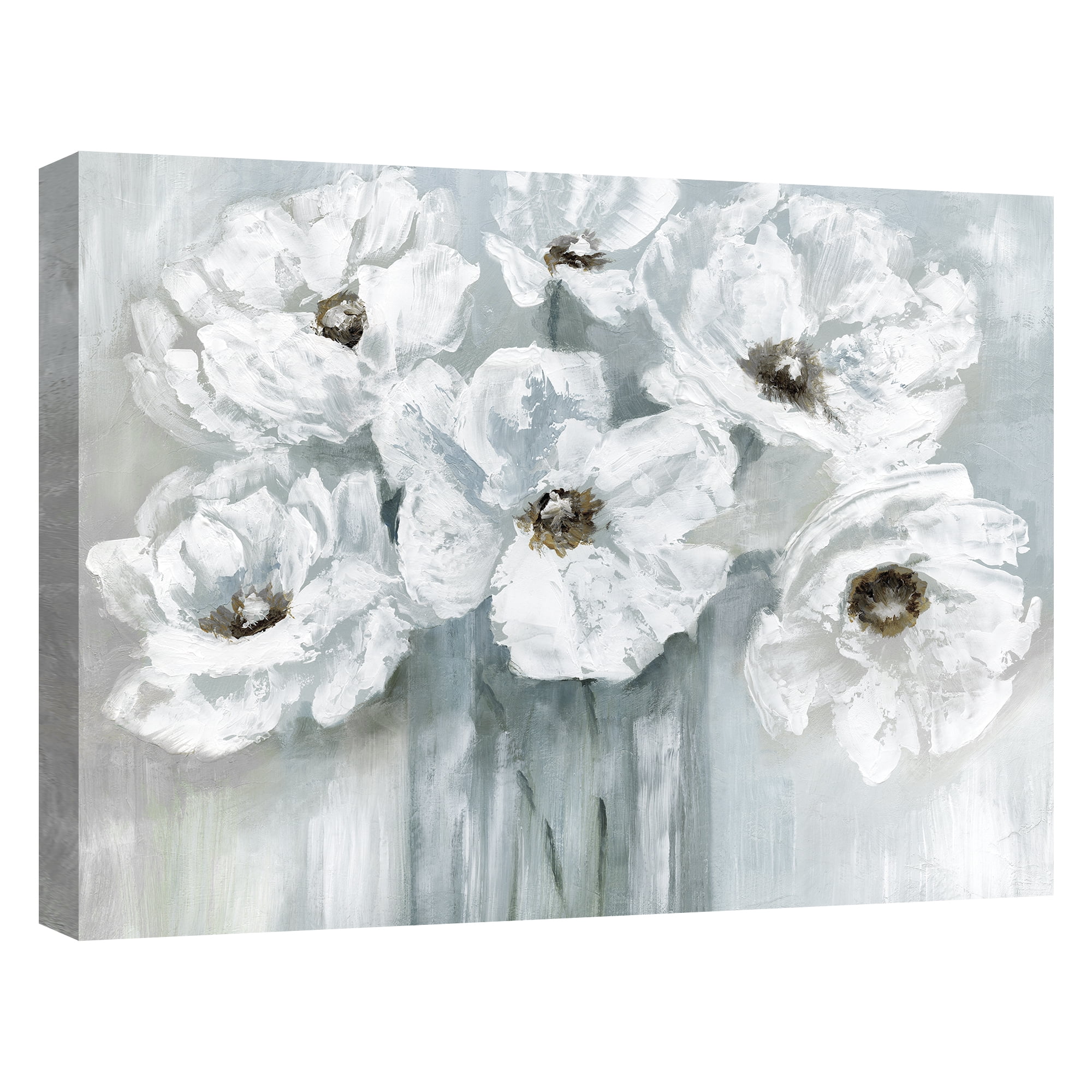 White Poppy Bouquet on Grey by Nan Wrapped Canvas Art Painting Print