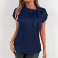 thumbnail image 6 of Riforla Women's Elegant Bow Neck Satin T Shirt Casual Vacation Blouse Summer Spring Top Tee with Ribbon Collar Womens Tops Casual Dark Blue XL, 6 of 9