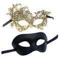 thumbnail image 4 of 2 máscaras de disfraces para mujeres y hombres, máscara cómoda para baile de graduación, máscara de Mardi Gras para festivales de vacaciones, noche, dorado y negro Salvador Vestuario de vestuario, 4 of 9