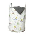 thumbnail image 1 of Cartoon Laundry Bag, Whimsical Happy Fruits Riding Bicycles and Motifs, Hamper Basket with Handles Drawstring Closure for Laundromats, 13" x 19", White Multicolor, by Ambesonne, 1 of 4
