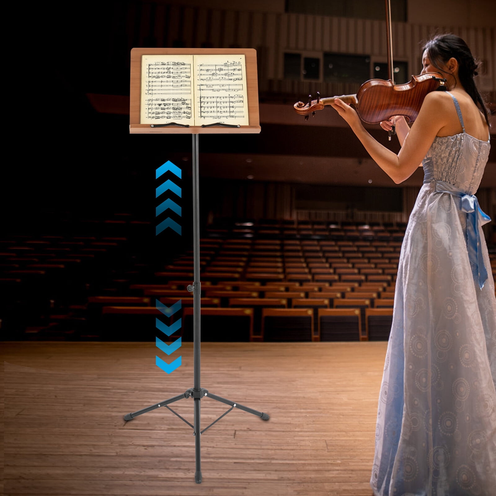 Sheet Music Stand & Professional Music Stand , 70cm-190cm Adjustable Music Shelf Foldable, with Wide Wooden Bookplate, for Instrumental Performance & Band & Travel