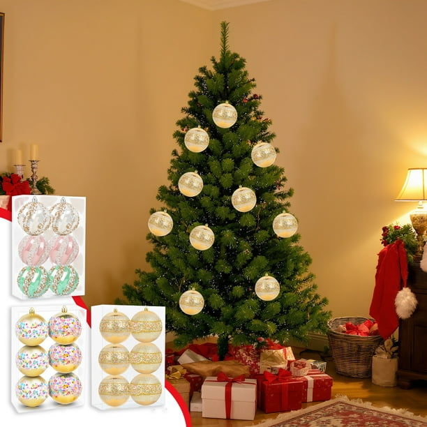 Adornos Navideños Colgantes de Bolas de Plástico con Polvo Pintado | Juego de Bolas de Plástico Multicolor | 29,5 X 19,3 X 9,9 Cm | 244 G