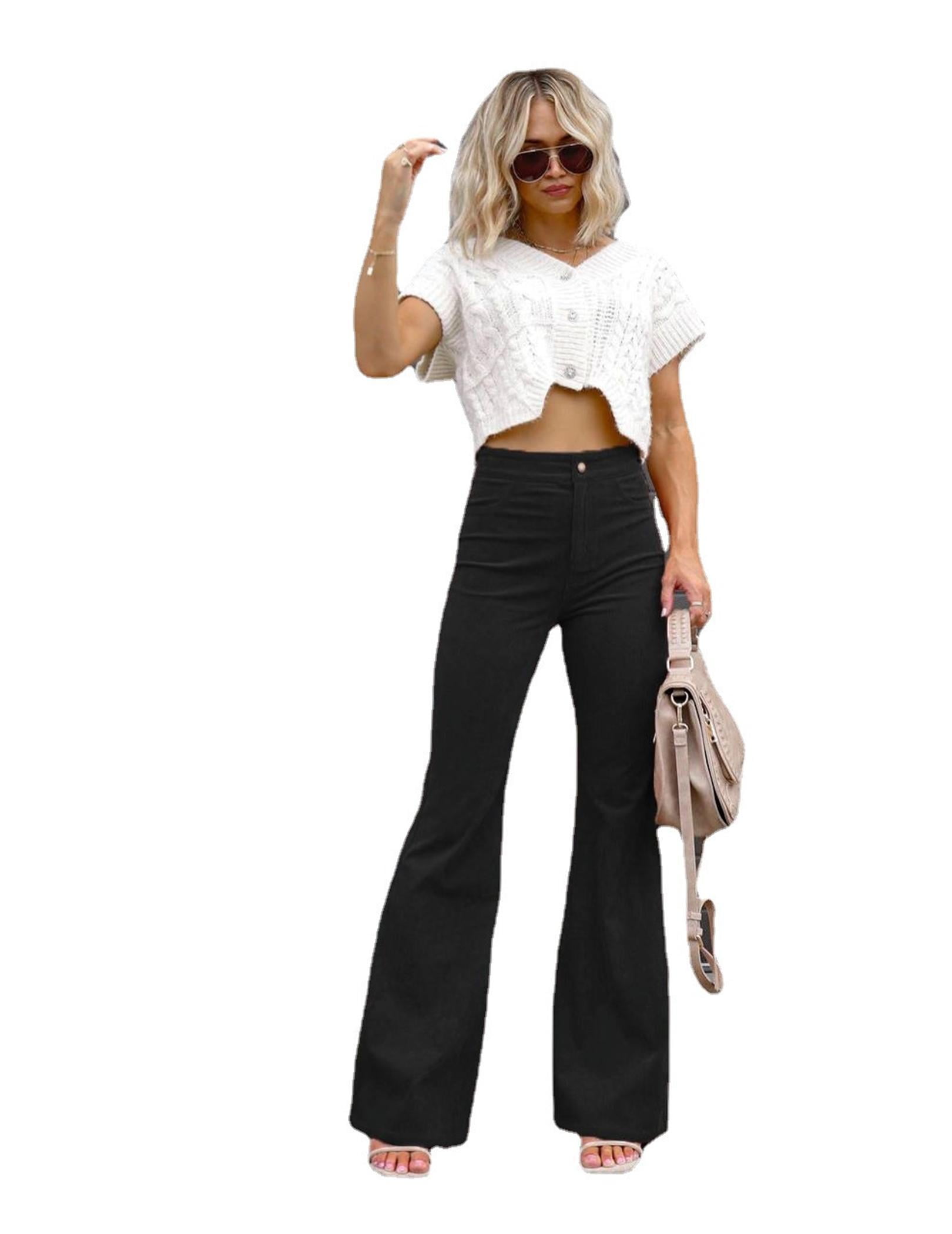Women's Bell Bottom Corduroy Flare Trousers High Waisted Stretch Casual