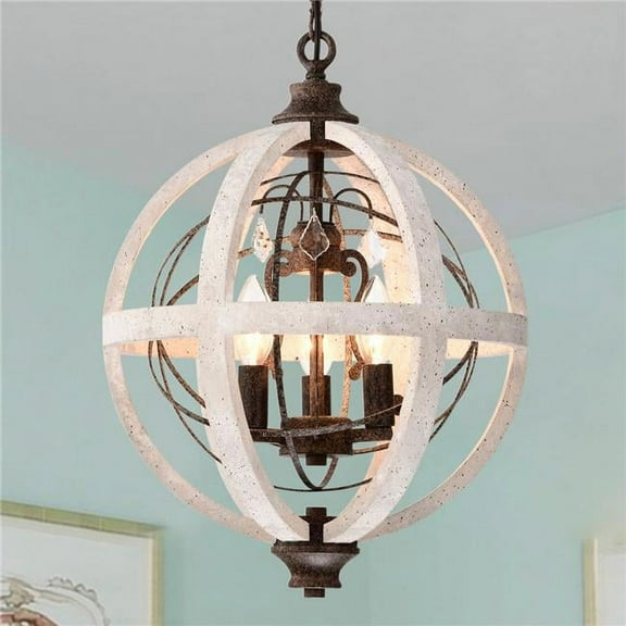 Reenie 14 in. 3-Light Indoor Rustic Brown and Weathered White Finish Chandelier with Light Kit