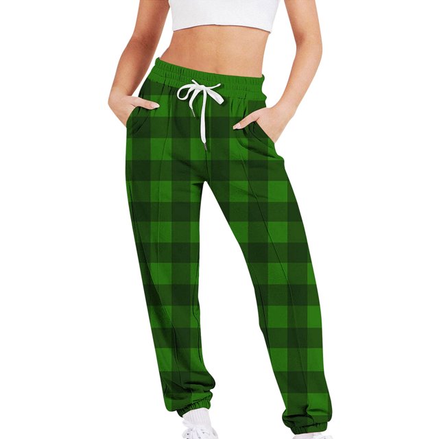 Women's Summer Casual Pants Beach Pants Checkered Printed Drawstring Elastic Waist Mid Waist Casual Cuffed with Pockets Trousers Pants Summer Casual Trend
