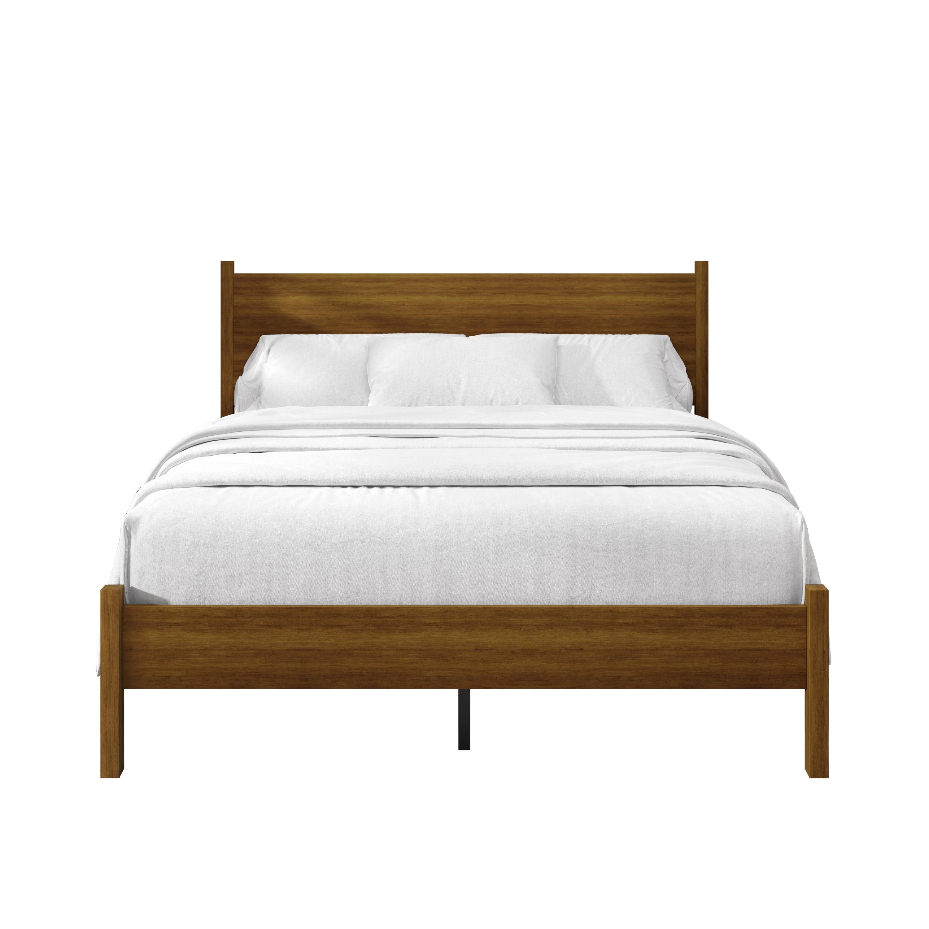 Home Design Branford King Wood Platform Bed Frame with Panel Headboard and Full Slat Support, Brown