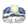 thumbnail image 2 of His Her Wedding Set 3 Piece TRIO Opal Sapphire CZ Silver Rings for Women Steel Men 7/9, 2 of 6