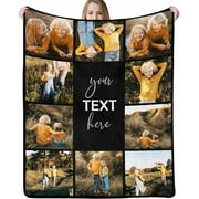 AISENIN Custom Blanket with Text Picture Collage Customized Black Throw Blankets For Men and Women Lover Birthday Wedding Personalized  Couples Gifts 50*60inch