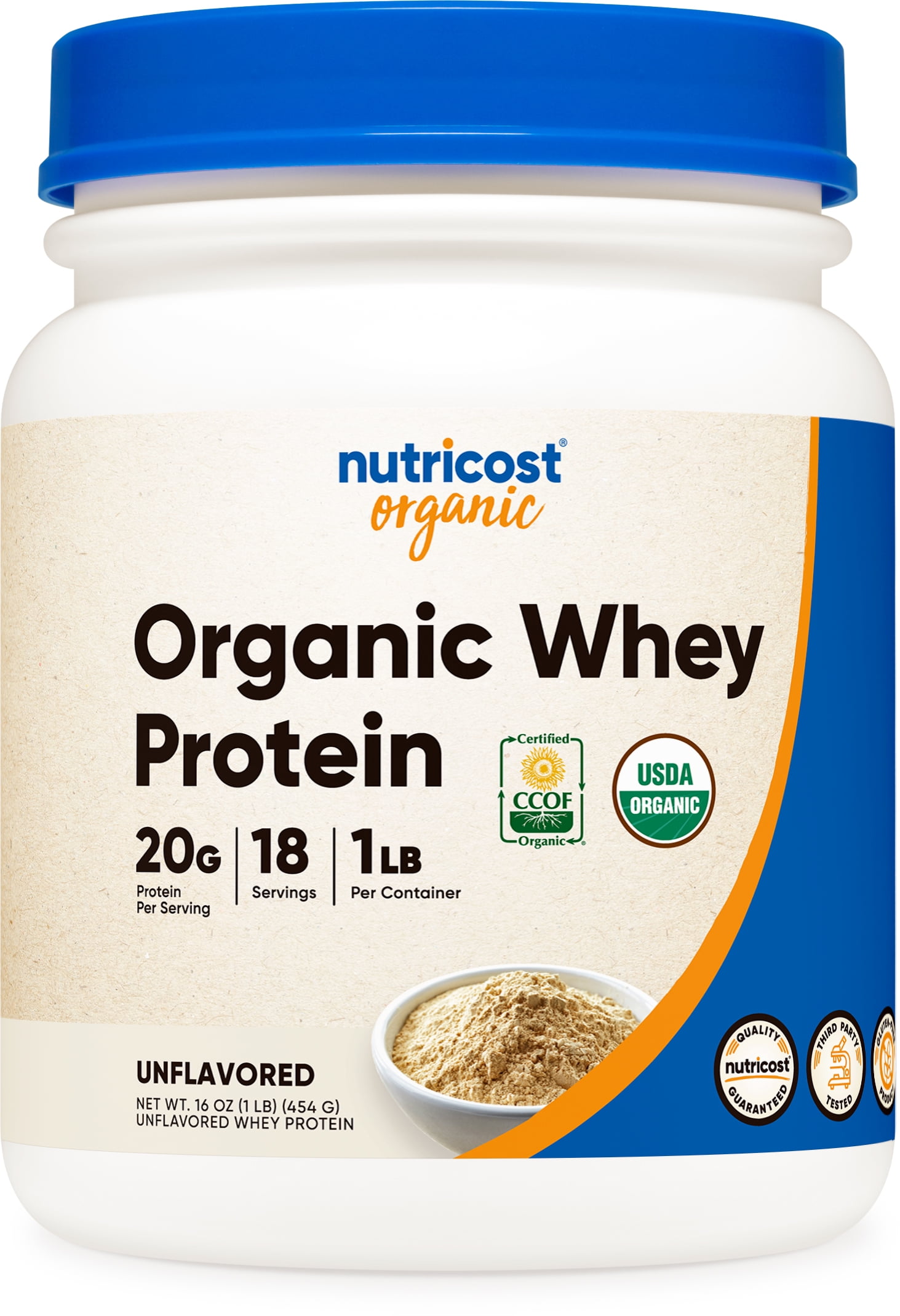 Nutricost Organic Whey Protein Powder (Unflavored) 1LB - Non-GMO
