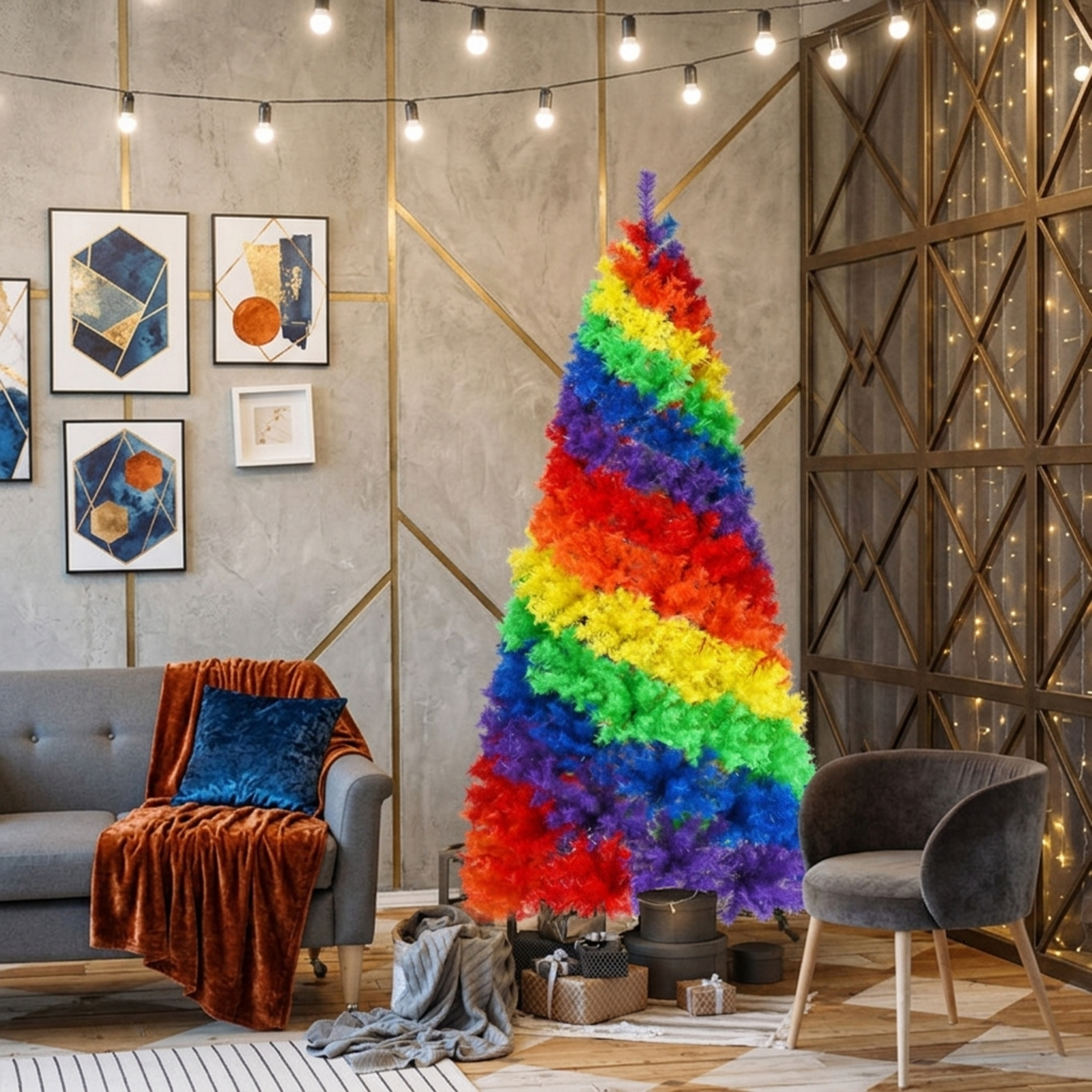 RUIE, 7 ft, Artificial Christmas Tree, with Metal Stand, 1213 Branch Tips, Multicolor Holiday Xmas Tree for Indoor Home Office Decoration