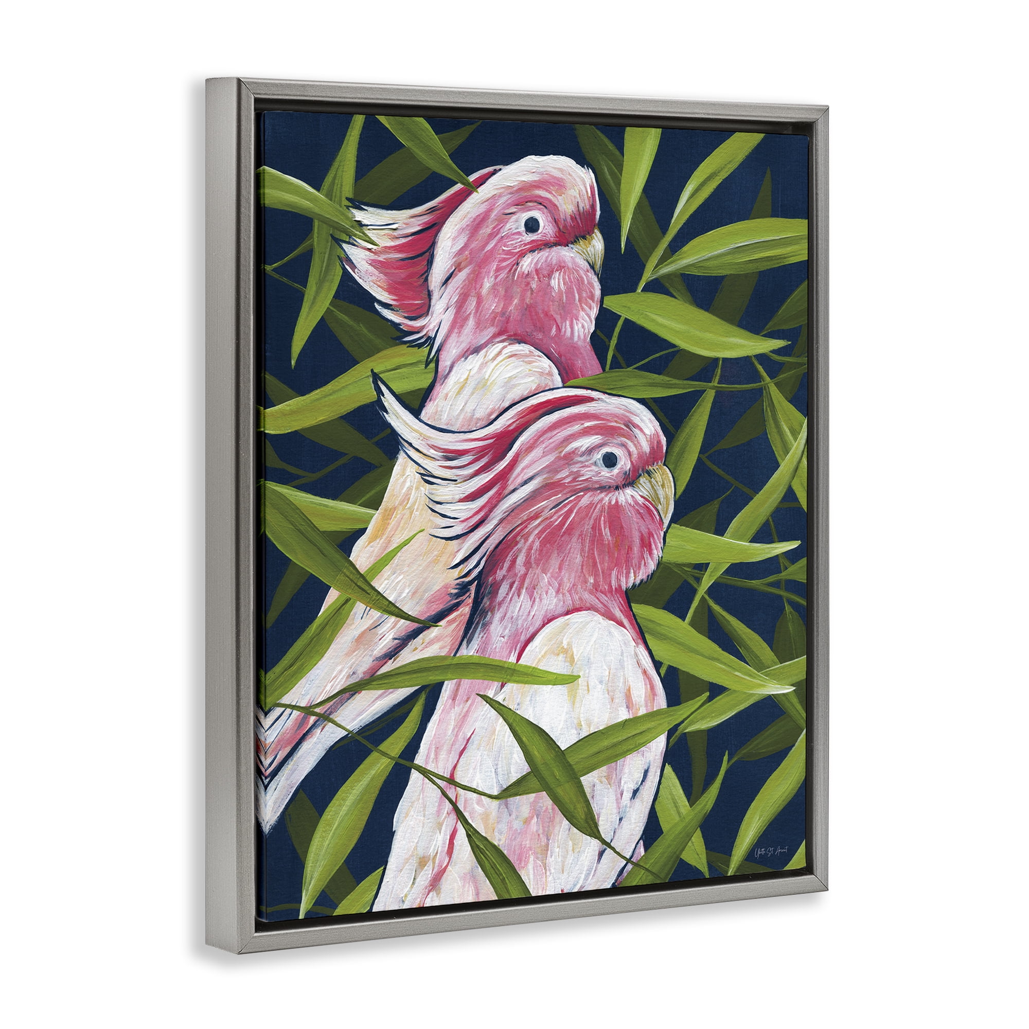 Stupell Industries Tropical Paradise Cockatoo Animals Painting Gray Floater Framed Canvas Art Print Wall Art, 25 x 31