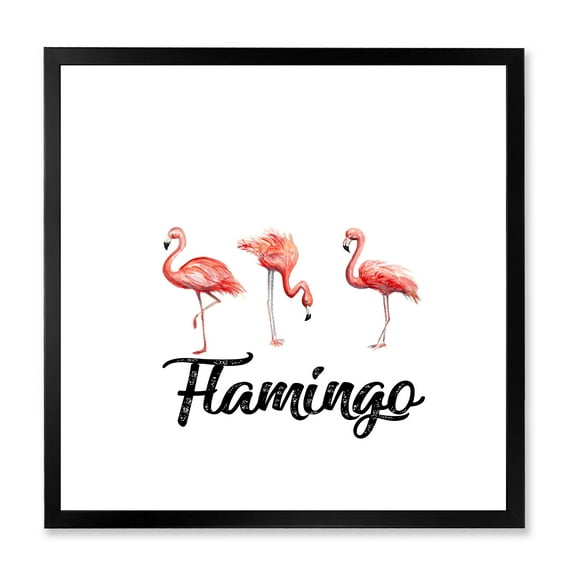 Designart 'Three Flamingos On White' Farmhouse Framed Art Print