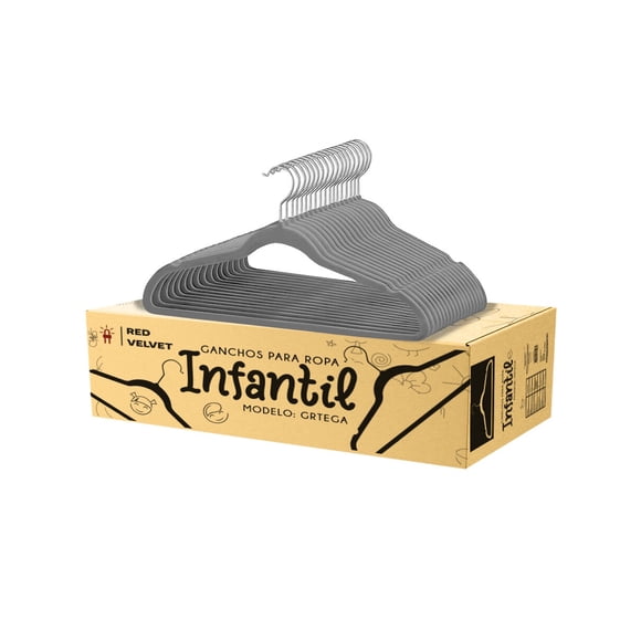 RED VELVET Juego de 50 Perchas de Terciopelo Antideslizantes para Ropa Infantil - Tamaño Bebé/Niño - Diseño Delgado Ahorra Espacio - Ganchos Giratorios Metálicos