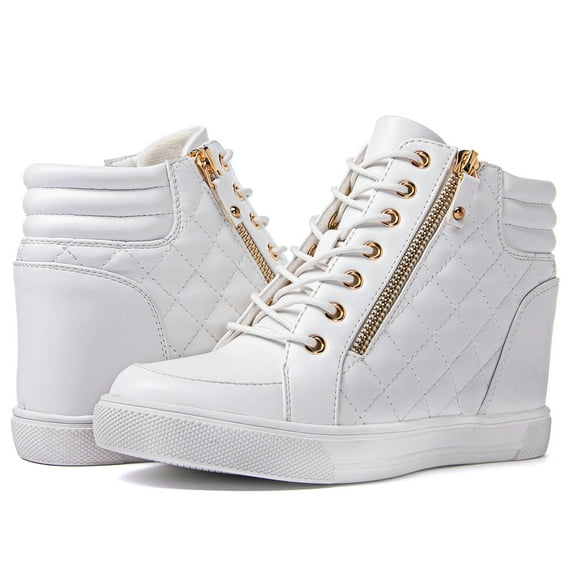 GLOBALWIN Women's Ankle Boots White Wedge Sneakers For Women 6.5M